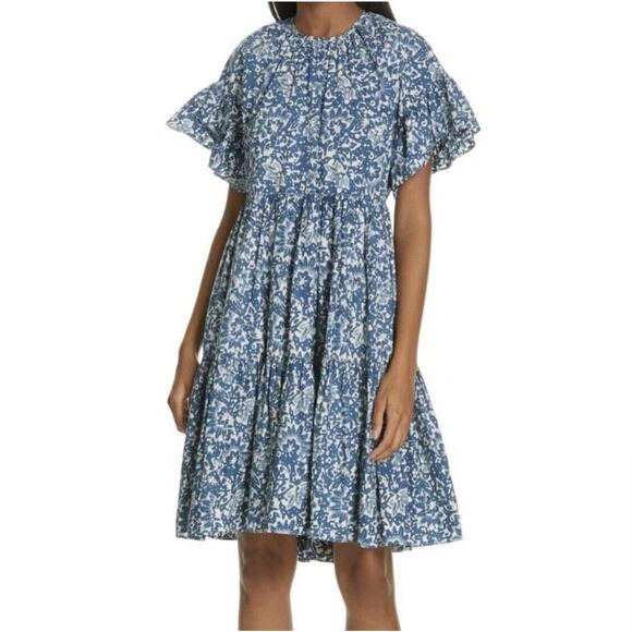Ulla Johnson Rosemarie Dress Womens Size 4 Blue A-Line Boho Geometric Batik